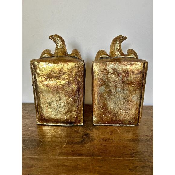 Vintage Pair of Gilt Gold American Eagle Bookends | Americana Country Decor - Picture 10 of 12